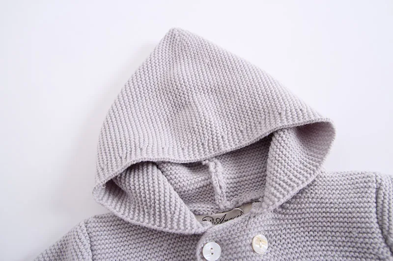 Autumn Winter Kids Knitted Romper Hoodie Solid Gray Colour Toddler Baby Girls Boys Jumpsuit Boutique Infant Costume | Мать и ребенок