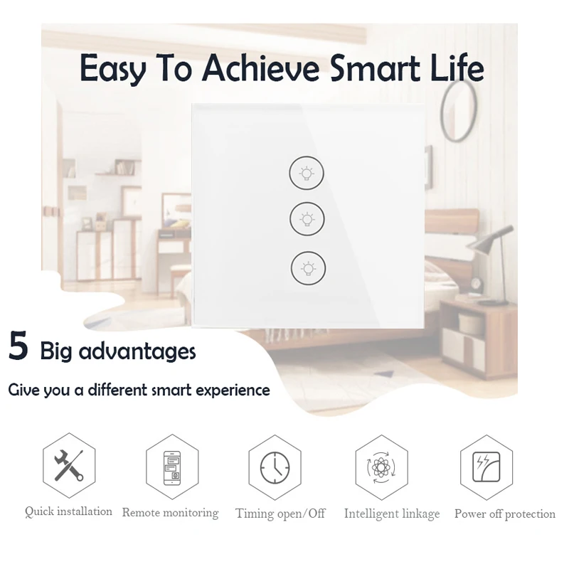 EU/UKWIFI Smart APP Wireless Remote Light Wall Switch 3 gang 1way Crystal Glass Panel Works With Tu ya /Alexa/Google Home | Обустройство