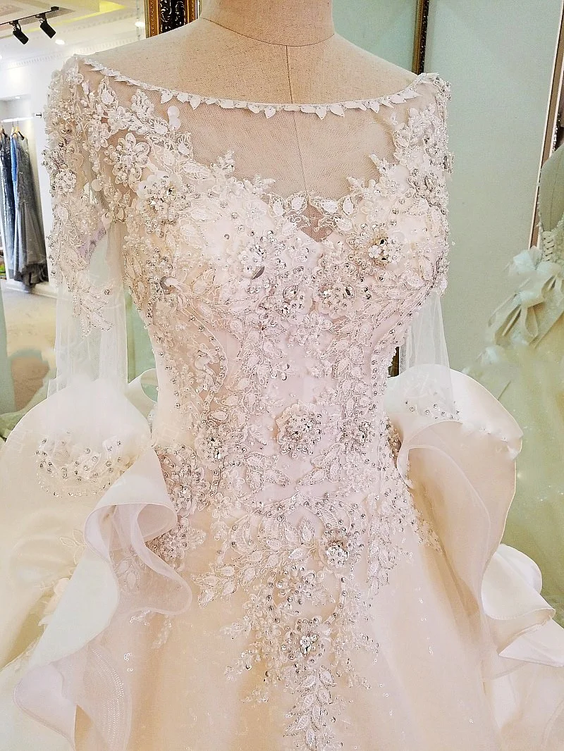 LS58979 robe de mariee manche longue корсет сзади украшенный бисером кристалл роскошное бальное