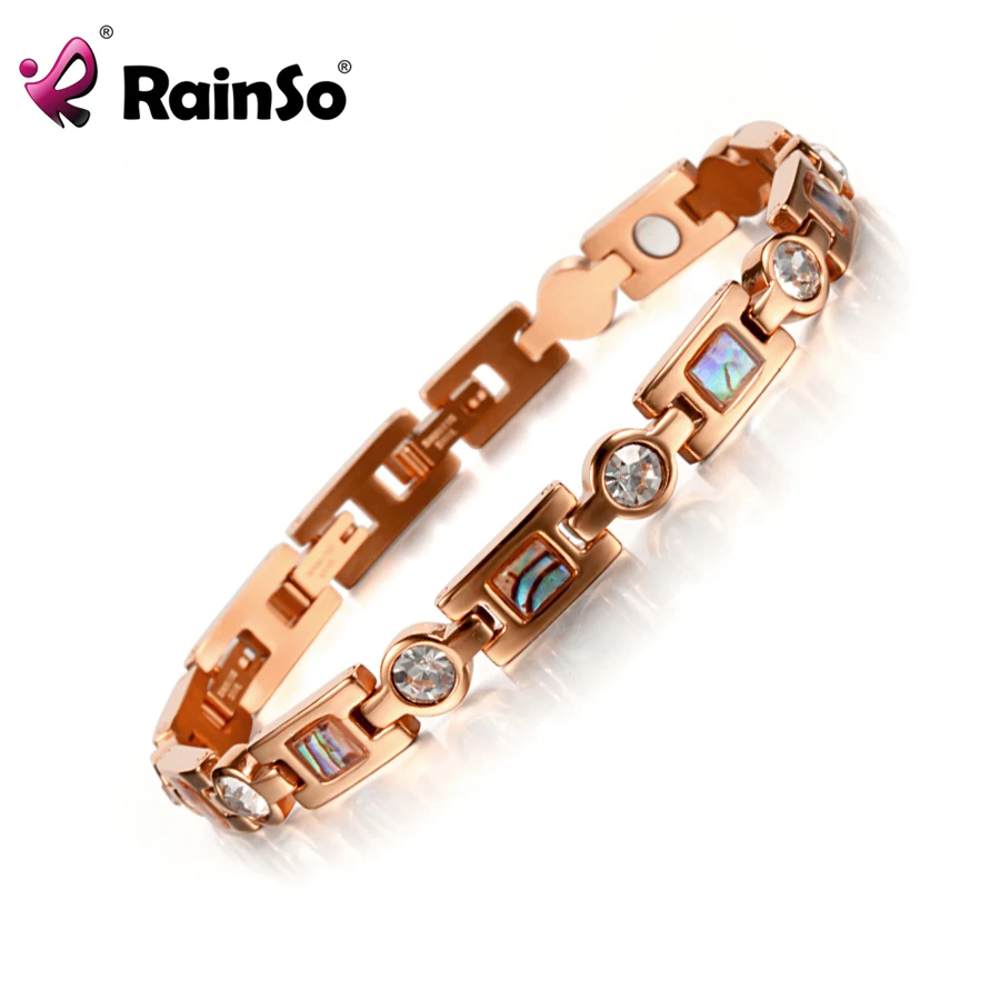 

Женские браслеты Rainso с кристаллами из нержавеющей стали, здоровые магнитные браслеты, оптовая продажа, Женская цепочка для рук, цвет розово...