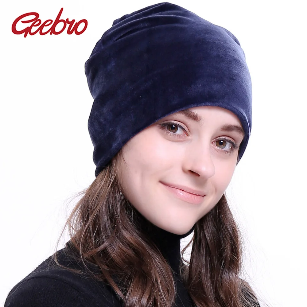 

Geebro Women's Velour Beanie Hat Winter Polyester Soft Warm Slouchy Beanie for Women Ladies Velvet Balavaca Skullies Hats GS034M