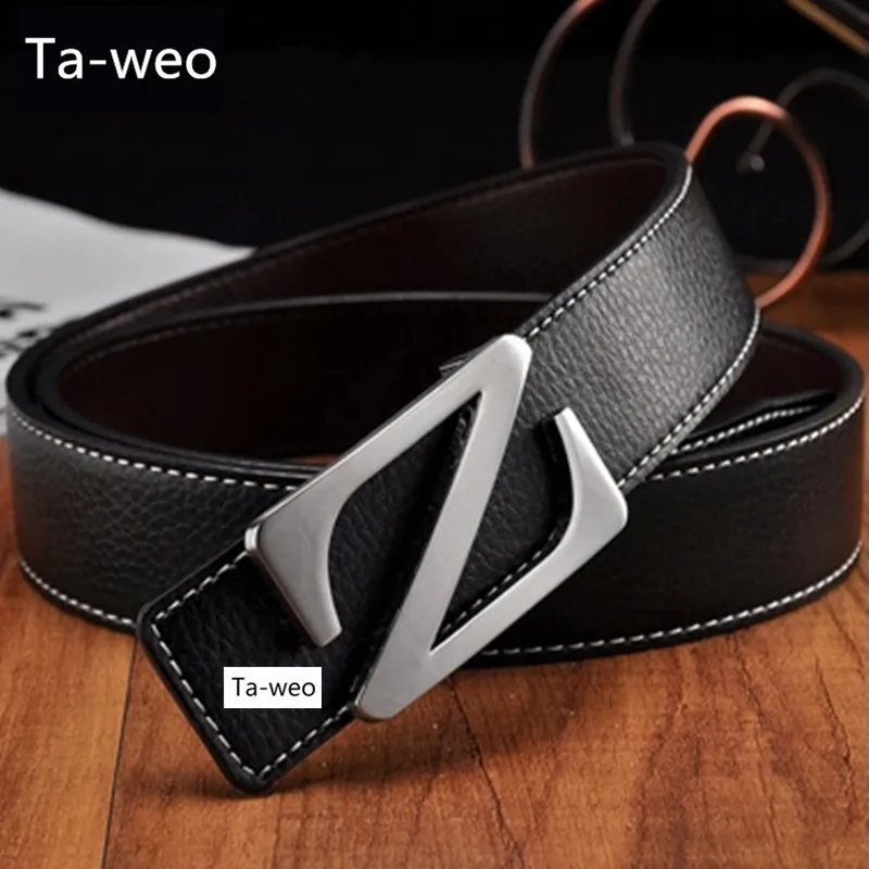 Ремень мужской из натуральной кожи с гладкой пряжкой Модный повседневный