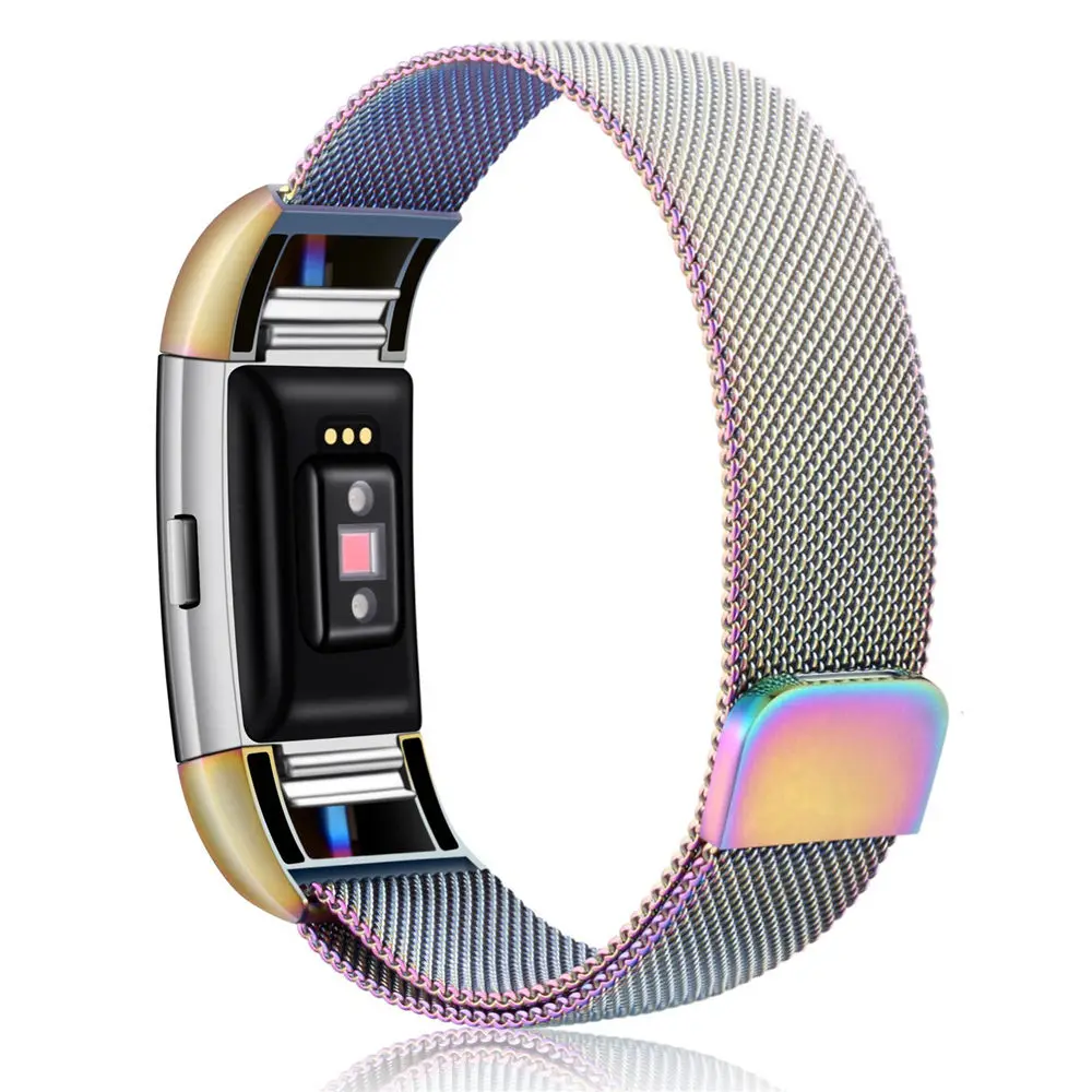 Colorful Смарт часы ремешок металл нержавеющий ремешок для Fitbit заряд 2 Band Миланский петля магнитный ремешок смарт браслет - Цвет: Colorful