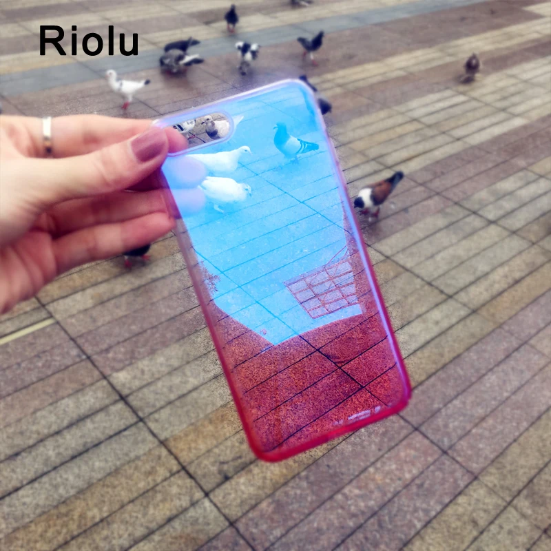 Colorful Cases For iPhone 6 6S Hard Ultra thin Luxury Cover 7 Plus Clear Case Color Gradient Phone Shell Blue Ray |