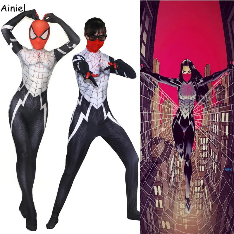 Шелковый костюм для косплея Cindy Moon Spider Girl плотный из спандекса женщин и детей