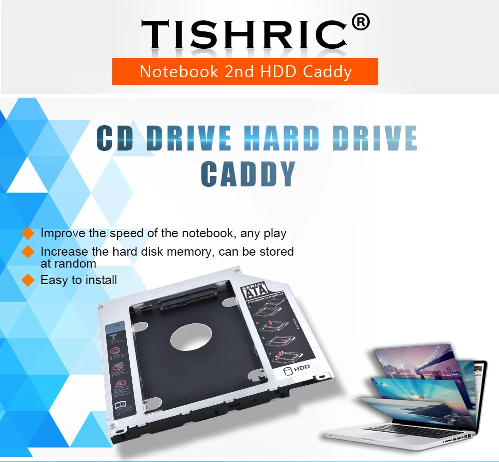 TISHRIC 2nd HDD Caddy 9,5 мм SATA 3,0 SSD DVD HDD чехол Корпус Optibay для Macbook Air Pro 1" 15" 1" SuperDrive Оптический отсек