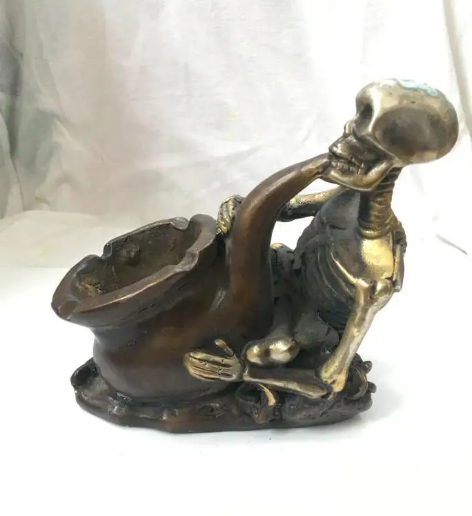 Позолоченная старинная бронзовая черепная труба с посеребренным покрытием