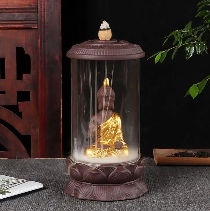 Buddha B Ганеша Будда водопад благовония горелка прозрачная акриловая крышка обратного потока ладан держатель кадильница для ароматерапии ремесла украшения - Цвет: Buddha B