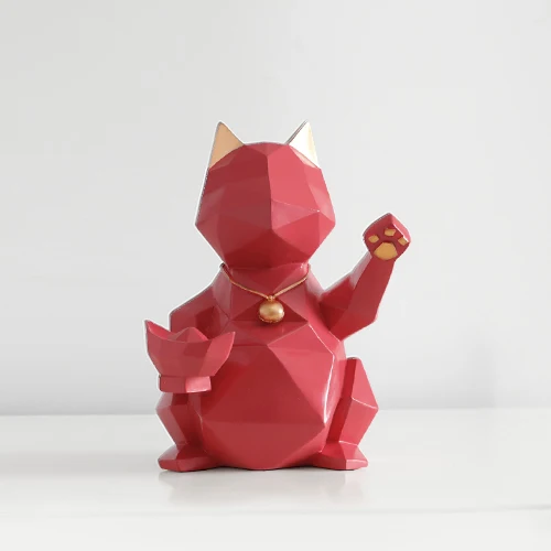 Фигурки кошек, собак, фигурки из смолы, фигурки животных, миниатюрные милые украшения для дома, офиса, украшение, чаша для хранения, резная коллекционная - Цвет: Red cat figurine-S