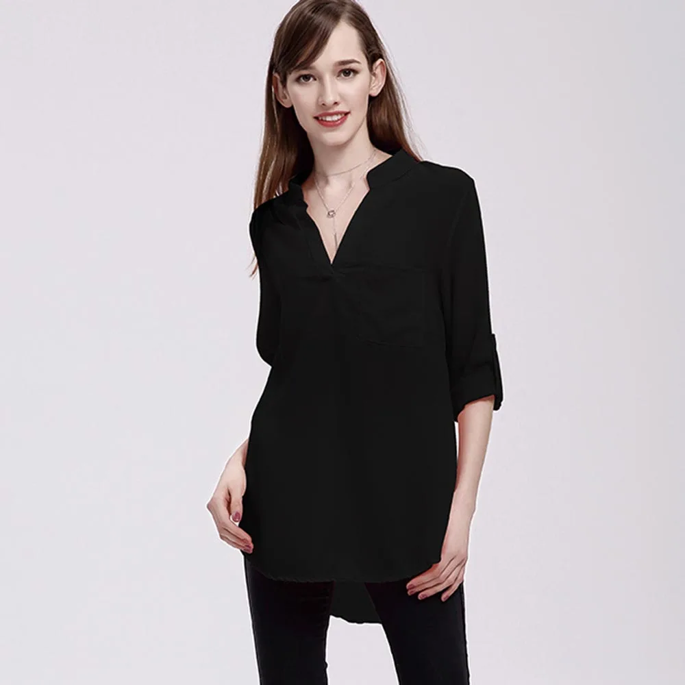 Летняя шифоновая блуза Sexy v-образным вырезом Blusas Mujer De Moda 2018 Женские топы и блузки