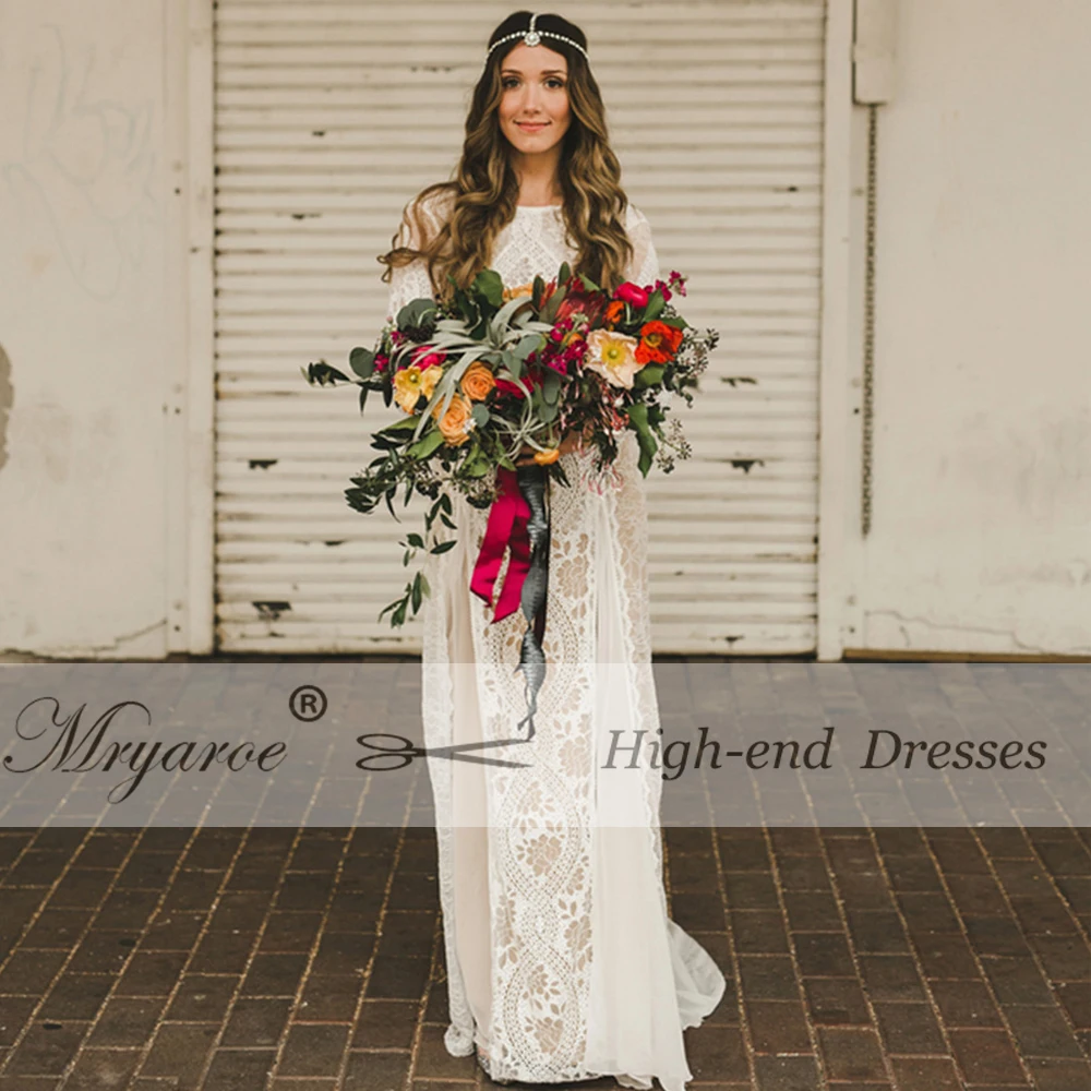 Mryarce эксклюзивный кружево Boho вдохновение свадебное платье с длинным рукавом открытой спиной Свадебные платья