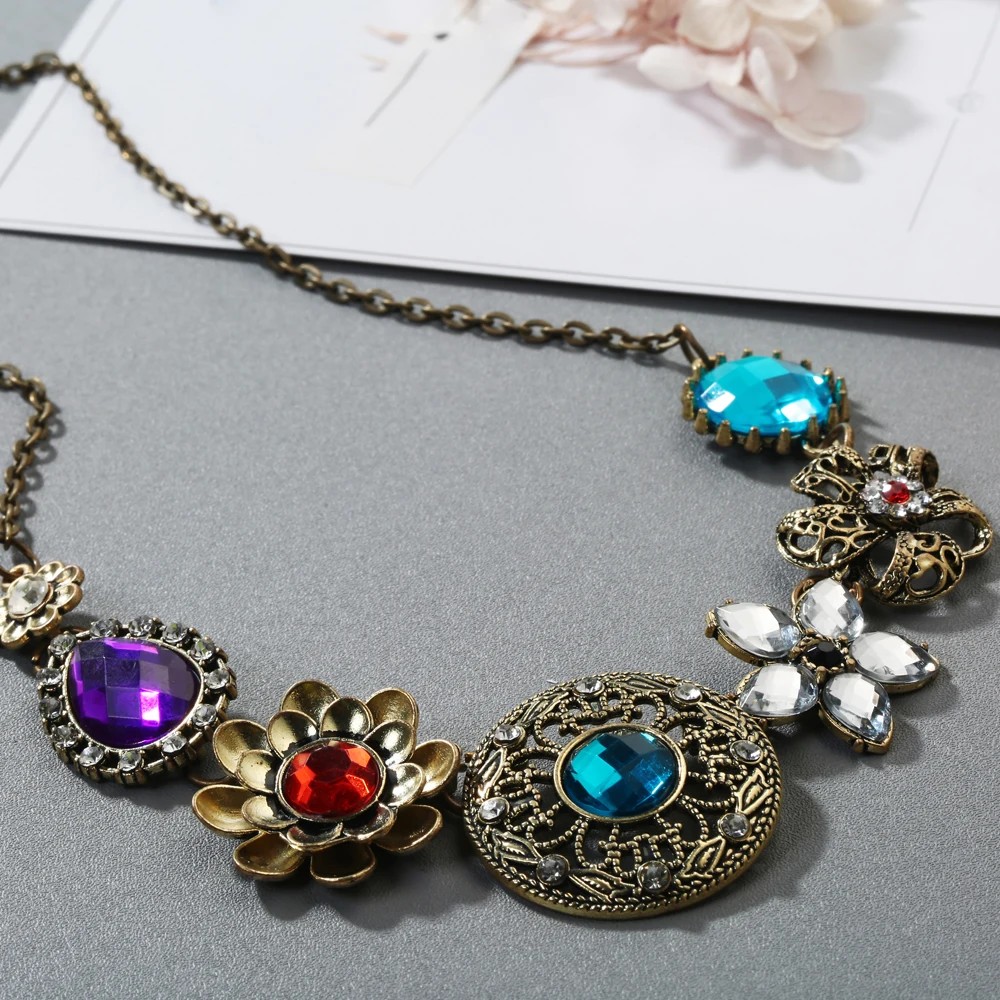 Женское длинное ожерелье Collier винтажные хрустальные цветы колье и подвески 2020 |