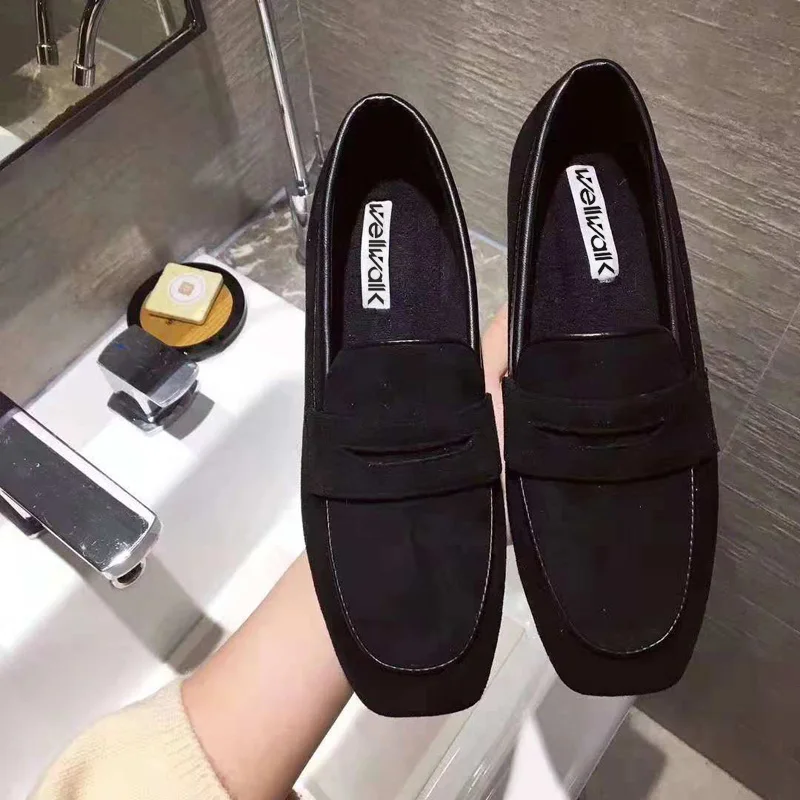 Wellwalk/черные туфли на плоской подошве; женские лоферы; обувь без шнуровки; женские балетки на плоской подошве; женские мокасины; женские балетки на плоской подошве с квадратным носком