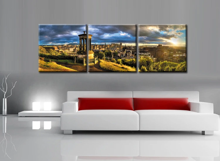 3 предмета холст Картины Гостиная Wall Art Прага замок восход пейзаж плакат домашний