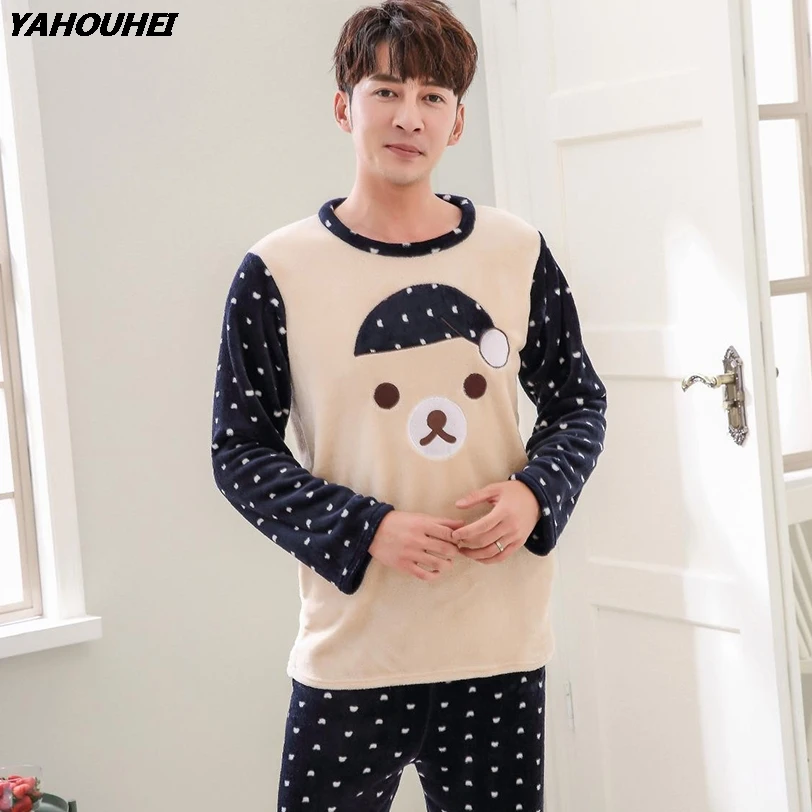 Толстые теплые милый мультфильм фланель пижамы для девочек мужчин 2018 Зима с