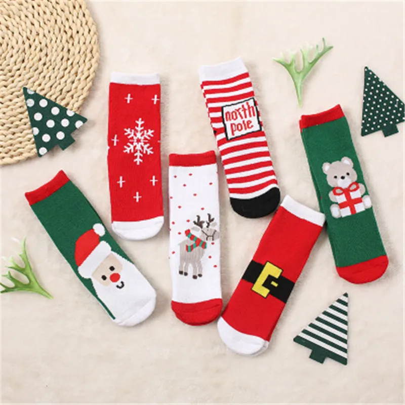 

Christmas Themed Children Pure Cotton Cartoon Jacquard Socks Red Christmas Baby Socks Absorb Sweat Permeability Socks (one Size)