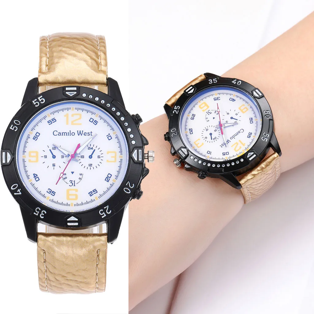 Модные Роскошные Кварцевые часы синий стекло Циферблат повседневное кожаный