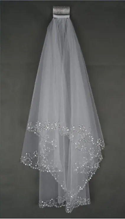 

Elbow Beaded Edge Pearl Sequins Wedding Bridal Veil with Comb 2021