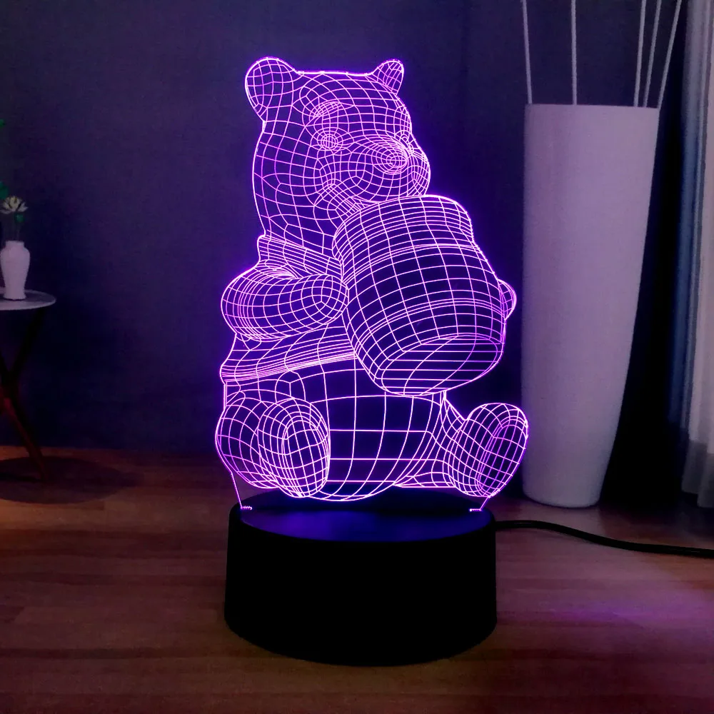 3D милый ночной Светильник Винни 7 цветов USB светодиодный детский ночник