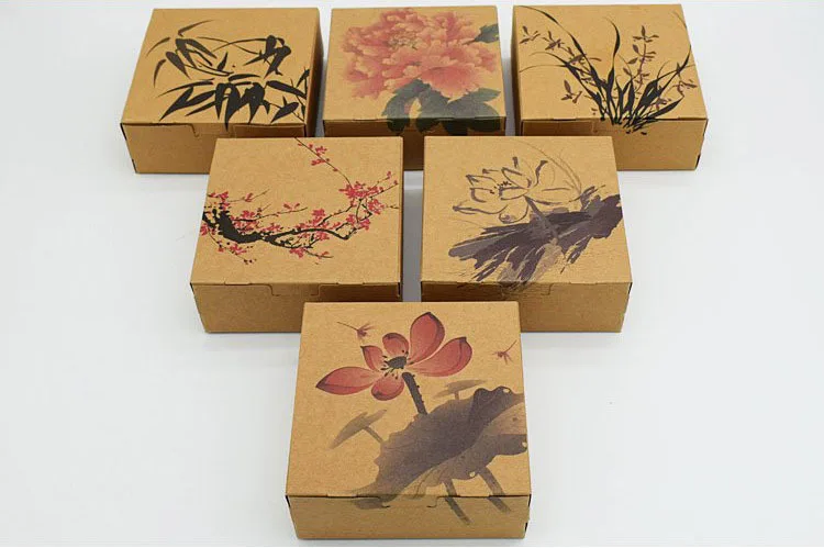 60 X Classic Chinese Ink And Wash Painting 4pcs 50g Mooncake Box Wedding Gift Party Favor Decorative Boxes Wholesale | Дом и сад