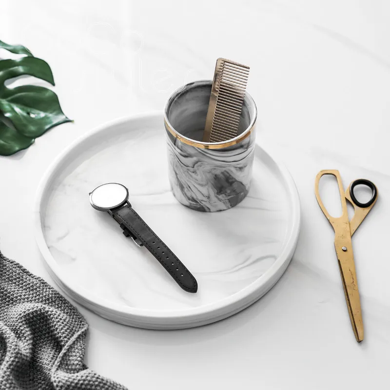 Cocostyles InsFashion простой стиль серый белый шестиугольный мраморный узор керамический поднос для датского стиля домашний декор
