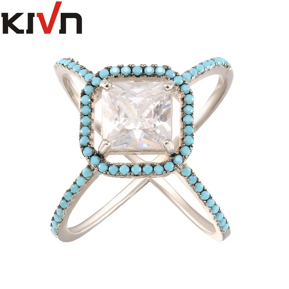 KIVN модные ювелирные изделия крест над Синий CZ кубический цирконий для женщин