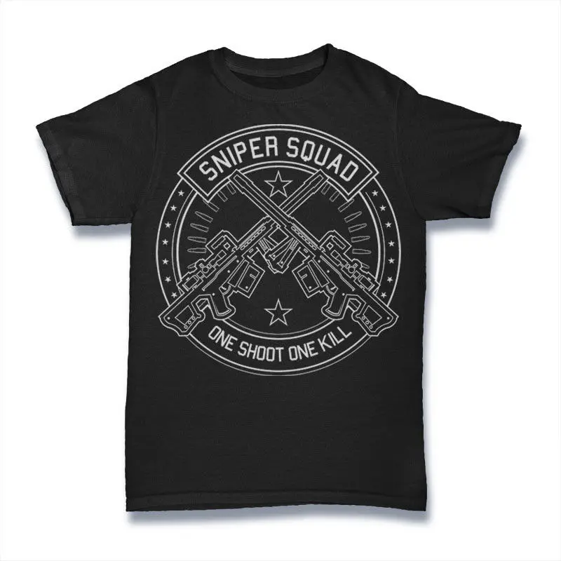 

Sniper Squad T Shirt One Shot One Kill Soldier War Men 2019 Newest Letter Print Hip Hop Novelty Men Brand Clothing Casual Shirt