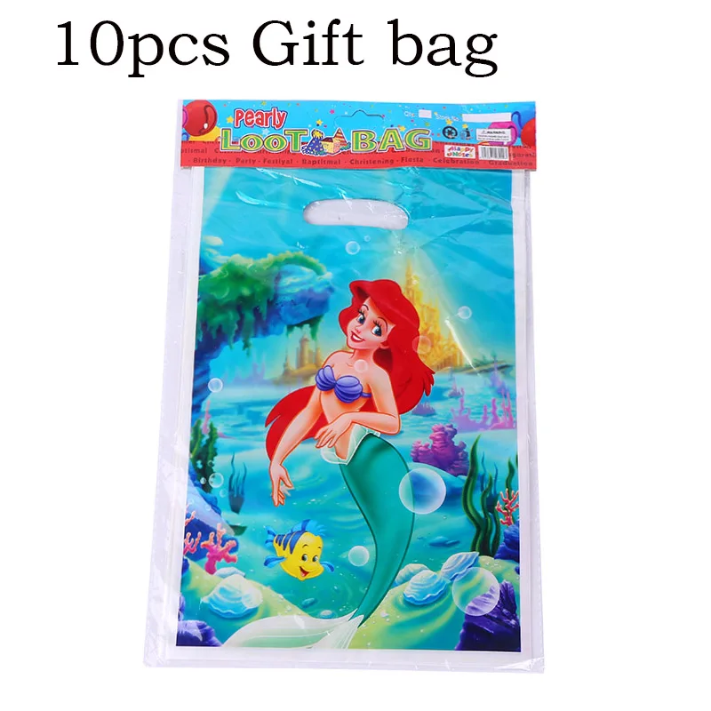 Gift bag x 10 Маленькая Русалочка Ариэль вечерние украшения для девочек на день рождения посуда бумажная шляпа салфетки тарелка скатерть подарок на день рождения шар - Цвет: Gift bag x 10