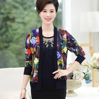 Navy Blue XJXKS осенний женский кардиган из высококачественной ткани, печать, Свободный кардиган с длинными рукавами, комплект из женских кашемировых свитеров - Цвет: Navy Blue