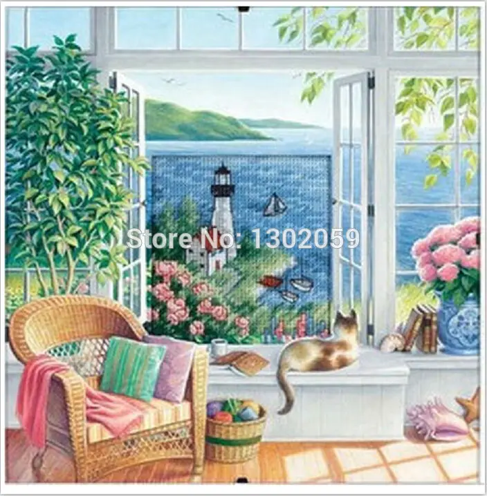 Посылка для вышивания с изображением маяка на море Распродажа фабрики