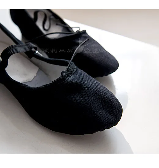 Black Adult size Холст учитель Обувь для танцев с мягкой подошвой балетки с каблуками для Для женщин Взрослый Мягкая подошва практика - Цвет: Black Adult size