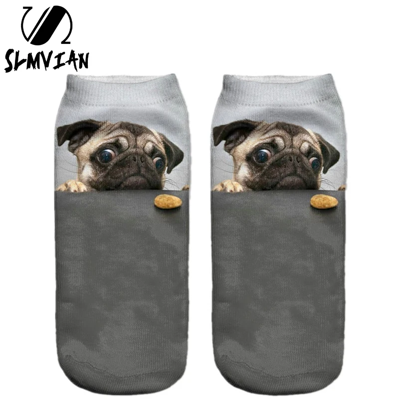 Женские носки с принтом животных и Мопсов повседневные унисекс низким вырезом|low