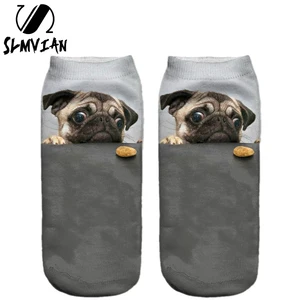 Женские носки с принтом животных и Мопсов, повседневные носки унисекс с низким вырезом