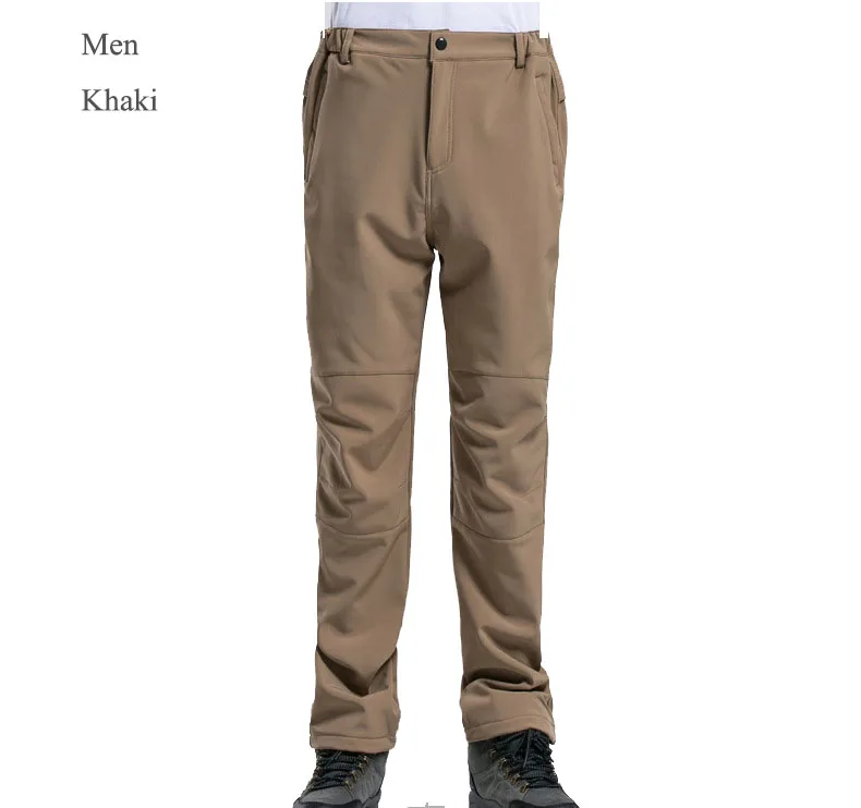 Men Khaki NUONKEO, зимние походные брюки для мужчин и женщин, водонепроницаемые флисовые брюки, лыжные спортивные уличные штаны, панталоны для треккинга, Hombre PM11 - Цвет: Men Khaki