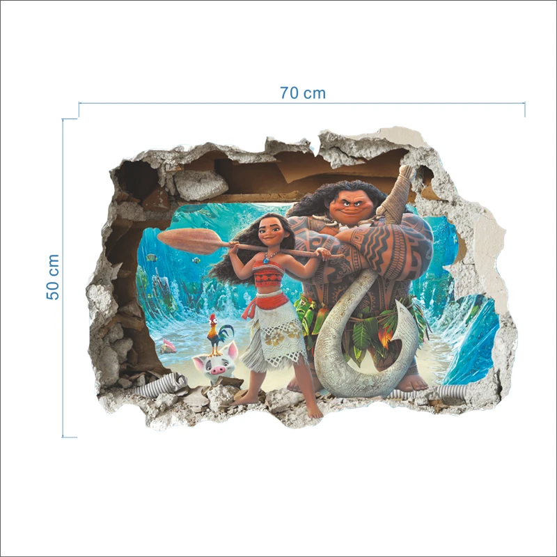 

Moana Maui 3d Broken Hole Wall Stickers Kids Room Home Decoration Ocean Mythology Movie Vaiana Mural Art Cartoon Pvc Decals