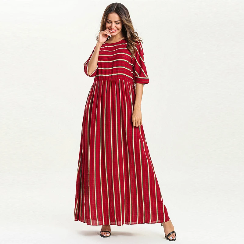 Женское мусульманское платье в полоску Jubah элегантное макси с длинным рукавом