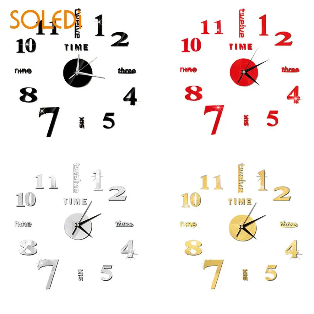 4 Color Acrylic Wall Stickers Clocks Sticker 3D Mirror Clock Home Decor Mural DIY Removable for Living Room | Дом и сад