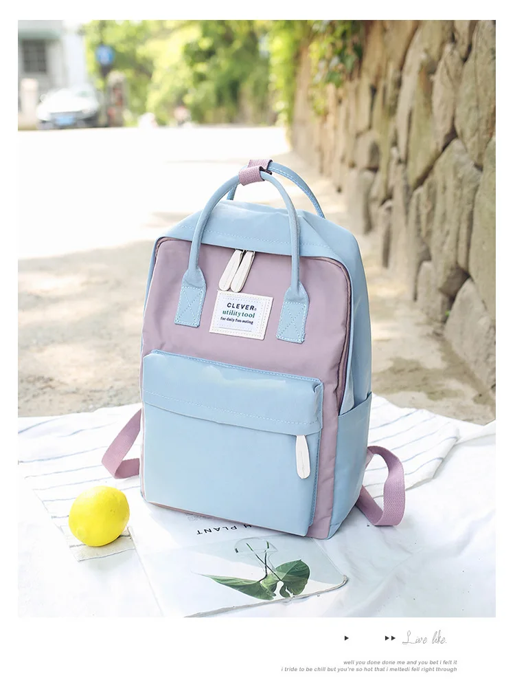 Blue Purple Женский рюкзак, модный нейлоновый холщовый рюкзак для колледжа, дорожная школьная сумка, сумка через плечо - Цвет: Blue Purple
