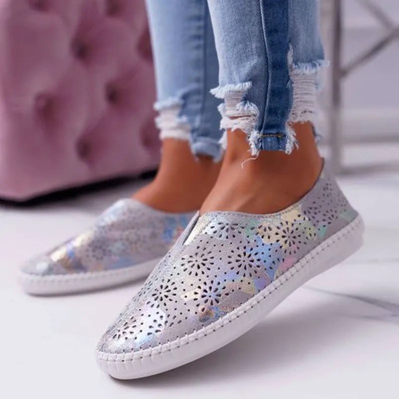 Женские летние туфли на плоской подошве zapatos mujer слипоны с круглым носком