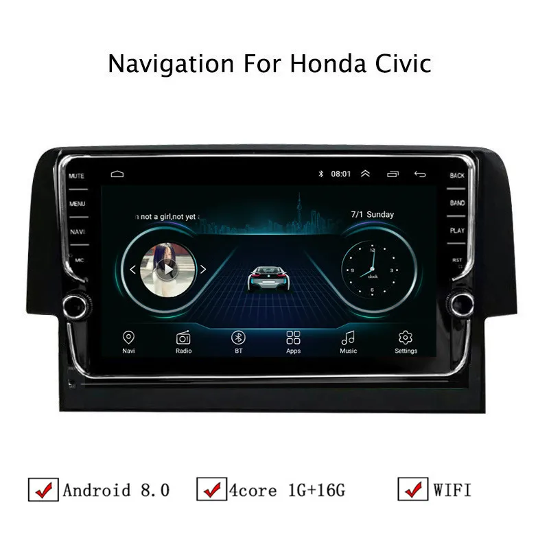 9 "Android 8 1 автомобильный gps навигатор для Honda Civic 2016 Автомагнитола стерео головное