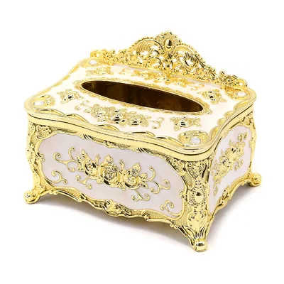 Gold-White Европейская коробка для салфеток, держатель для салфеток, настольный органайзер, домашний Автомобильный держатель для салфеток KTV - Цвет: Gold-White