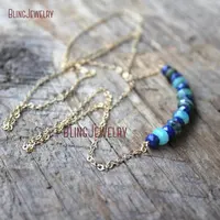 Lapis  Beads Bar Necklace Long Layering Necklace Blue Chalcedony Swing Dainty Birthstone Necklace  NM18824