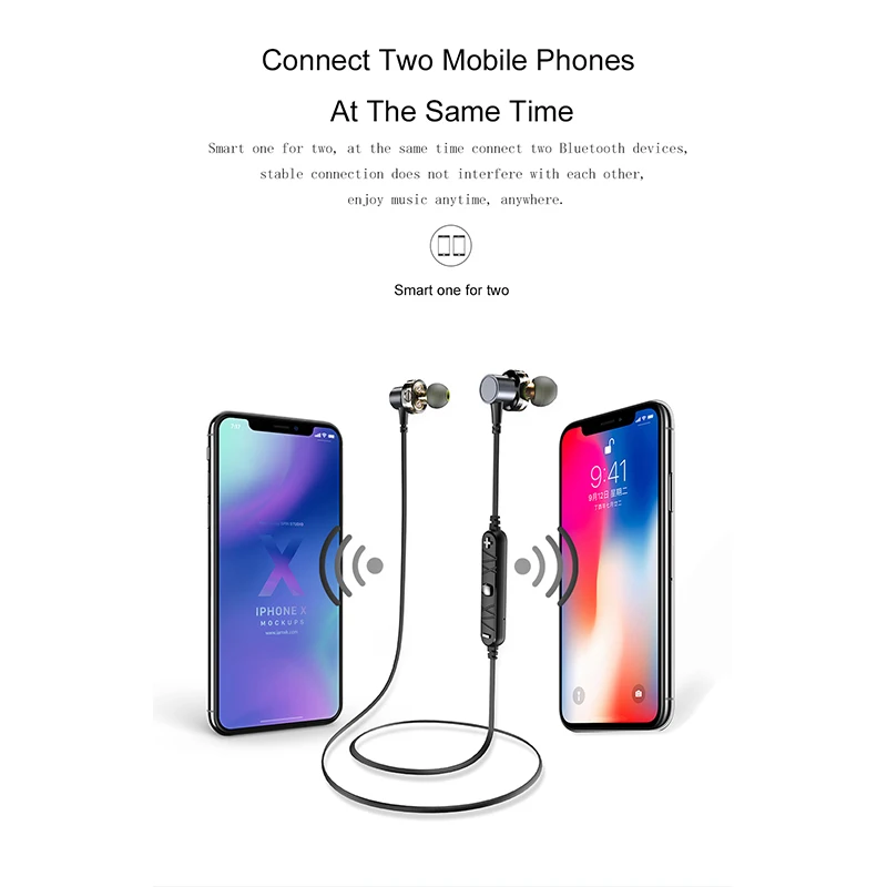 AWEI X660BL двойные динамические bluetooth наушники водонепроницаемые спортивные мини металлические наушники для Iphone для huawei