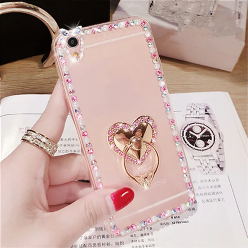 Bling Diamond Ring Stand TPU Cases For Xiaomi Redmi 5 6 4X 5A 6A 8A Note 4 7 8 Pro Luxury Pearl Rhinestone Phone Case |