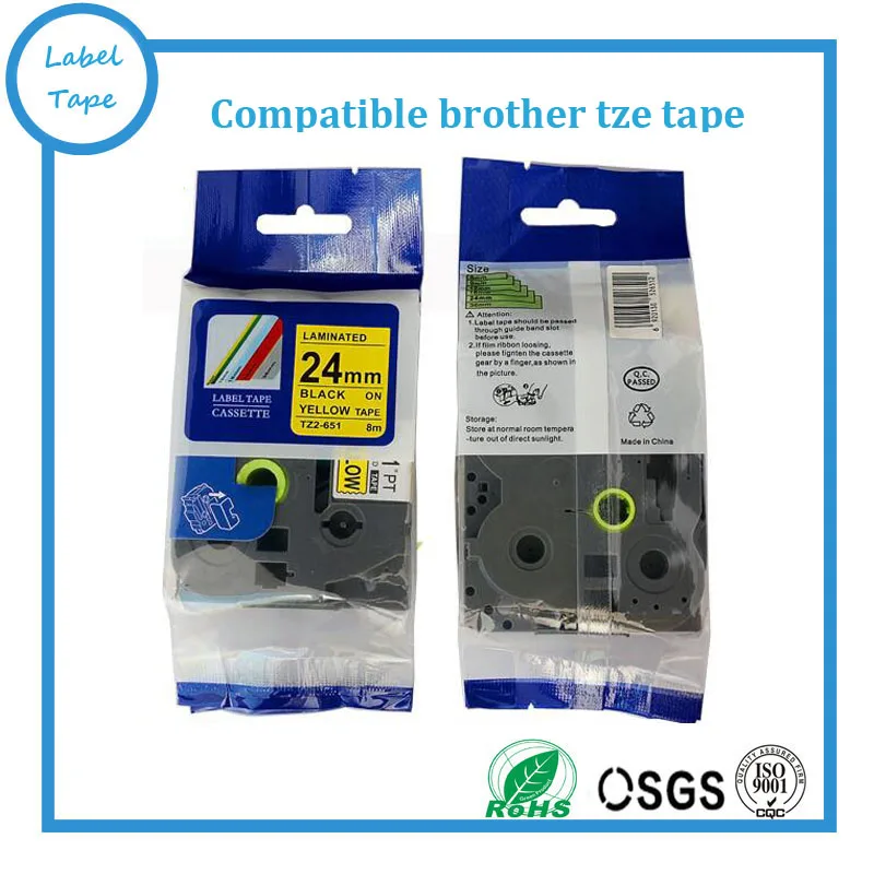Fitas 24 Milímetros Tze651 Tze651 Impressora Compatível para o Irmão tz tz 651 Tz-651 24 mm Preto no Amarelo 10 Pcs