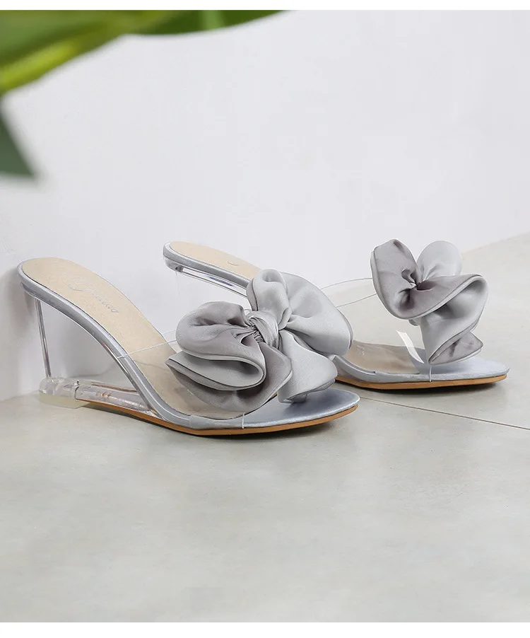 Butterfly-knot High Heel Sandals Women Summer Flower Crystal Shoes Lad Transparent Heels Peep Toe Wedges Ladies Sexy Sweet Shoes