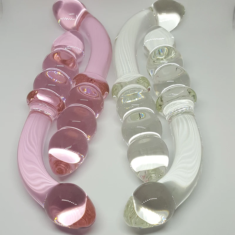 Двойной фаллоимитатор с розовым кристаллом стеклянный член эротика секс-шоп