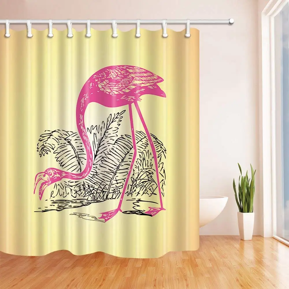 Инсульт Декор Фламинго в пальмовых листьях занавеска для душа Водонепроницаемый