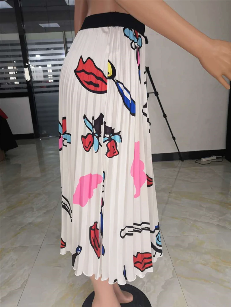 Adogirl Fashion Print Women Pleated Maxi Skirt Elegant A Line High Waist Casual Long Skirts Party Petticoats Outfits | Женская одежда