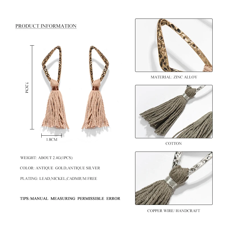 Ручная работа 2 Цвет хлопок кисточкой серьги для женщин в винтажном стиле